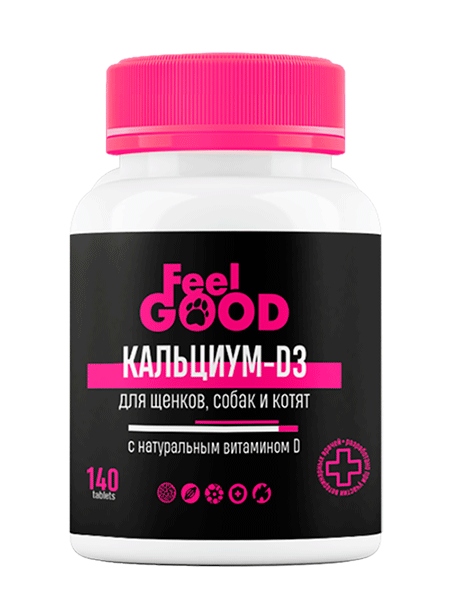 FeelGOOD: Кальциум-D3 с натуральным витамином D, для щенков, собак и котят, 140 табл.