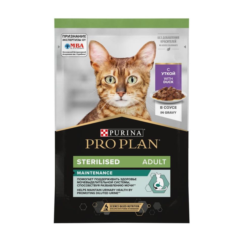 Purina: Pro Plan Консервы для стерилизованных кошек и кастрированных котов, утка в соусе, пауч, 85 гр