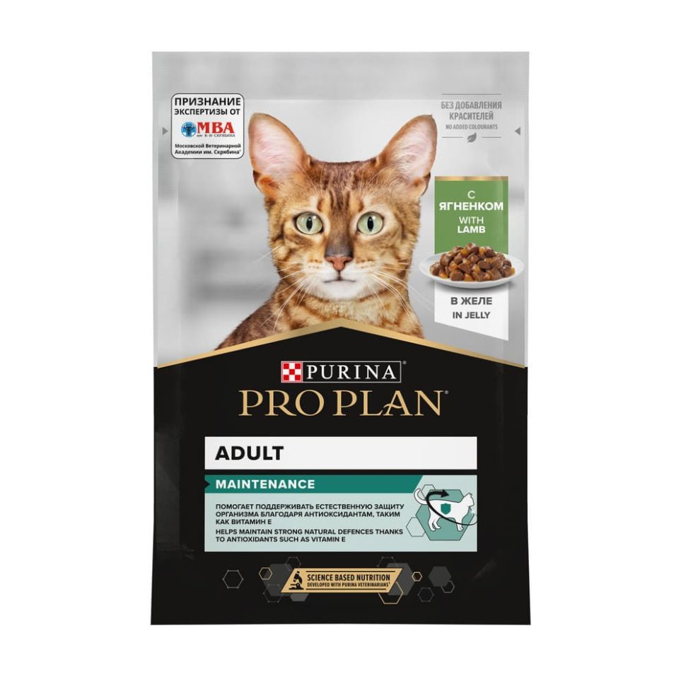 Purina: Pro Plan Adult, Консервы для взрослых кошек, ягнёнок в желе, пауч, 85 гр