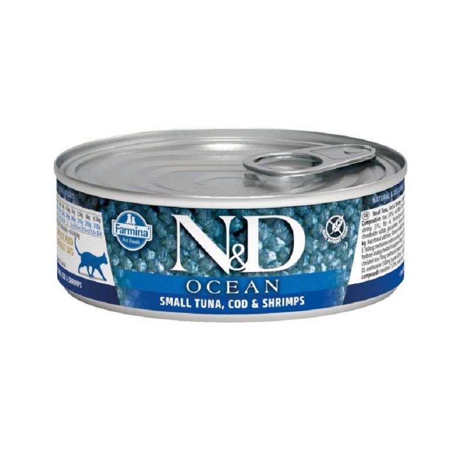 Farmina: ND Cat OCEAN Tuna, Cod & Shrimp, Тунец с треской и креветками, корм влажный, для кошек, 80 гр